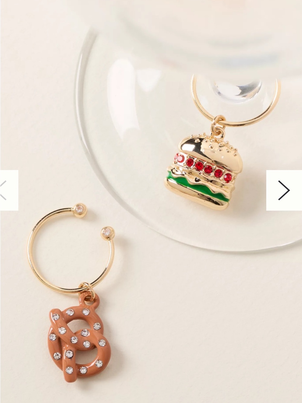 Anthropologie Orange Pretzel & Hamburger Cocktail Charms